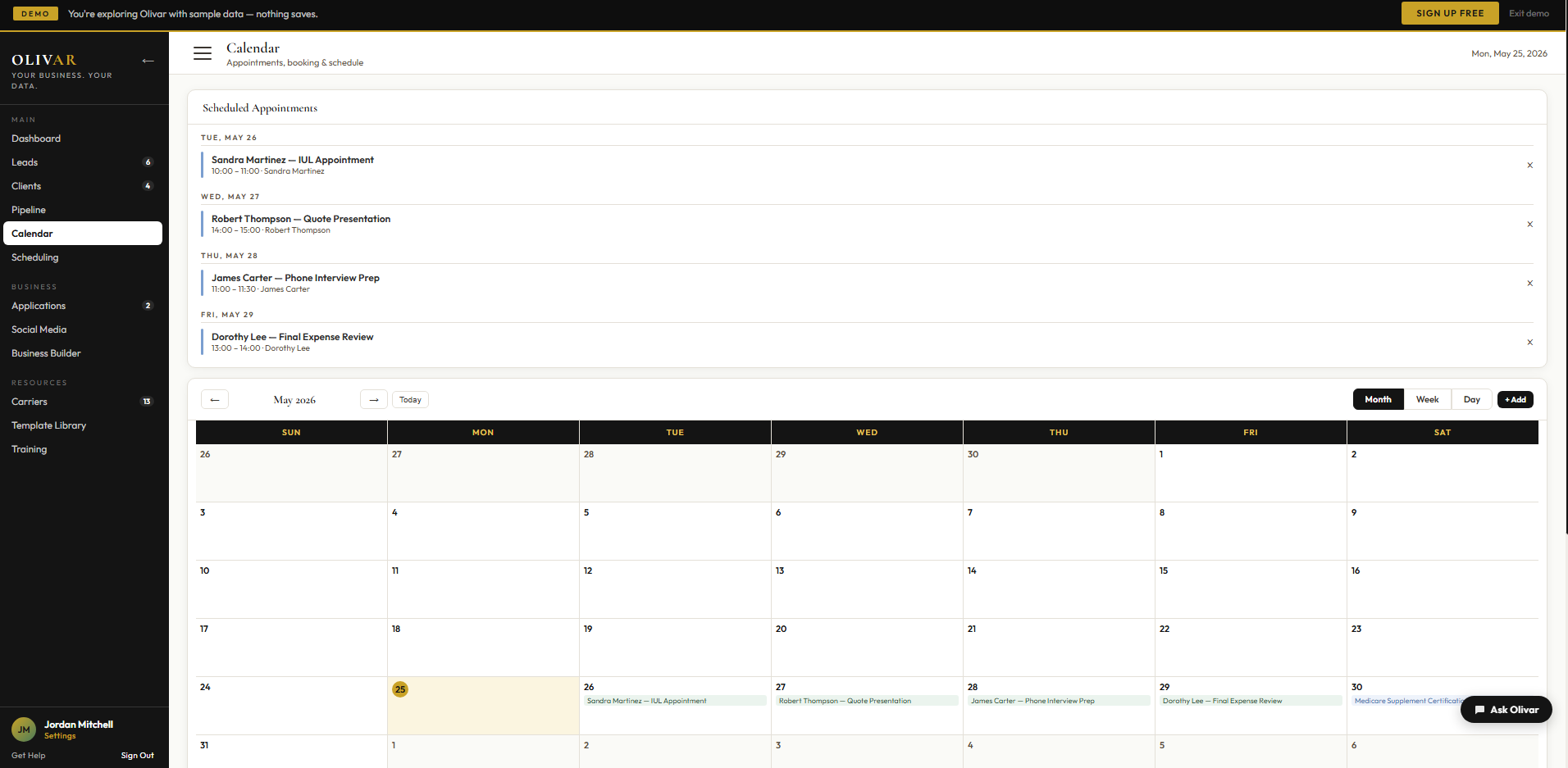 Olivar Calendar — your schedule and booking link